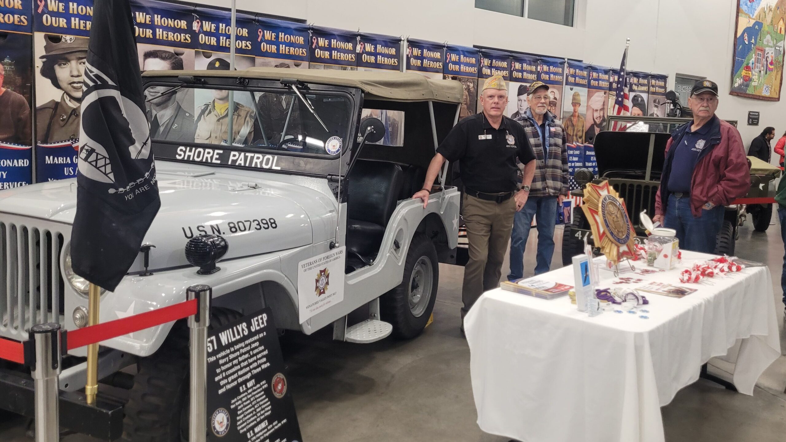 Shore Patrol jeep "Annabelle" with VFW post members at the Town Toyota Center.