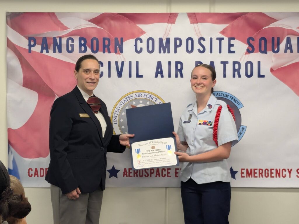 Sarah Simonson presents VFW CAP Cadet NCO Citation to Cambree Tussey.