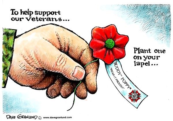 drawn image of hand giving a buddy poppy